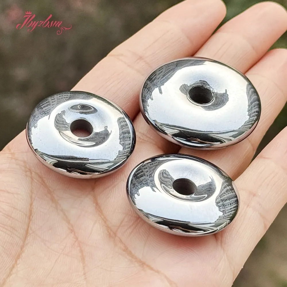 30,35,40mm Donut Ring Silver Terahertz Natural Stone Beads for DIY Necklace Bracelet Pendant Jewelry Components Making 1 Pcs