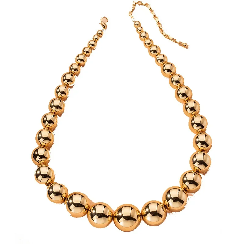 Neue Mode Statement Gold Farbe Ball Perlen Halskette für Frauen Punk Kette Charme Gothic Choker Halskette Schmuck Geschenke