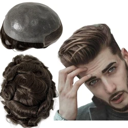 Indian Virgin Human Hair Pieces Brown Color 4# 32mm Wave 8x10 BIO Toupee Front Lace Unit for White Men