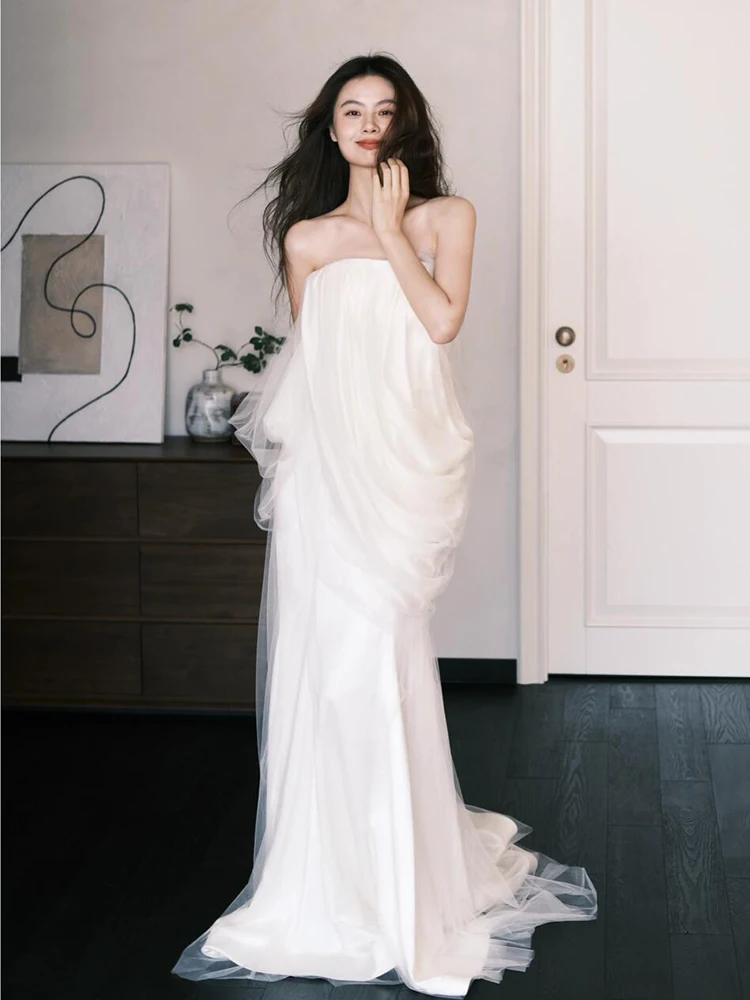 

Ele Long Train Wedding Dr with Strap Sexy Slimming Bridal Gown for Engagement Parties Hotel Indoor Ceremonies