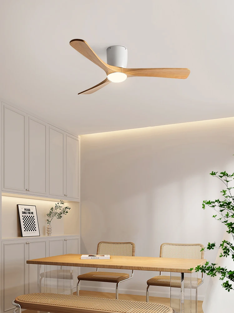 Minimalist wooden restaurant ceiling fan light, modern and minimalist dining room table designer, creative living room master