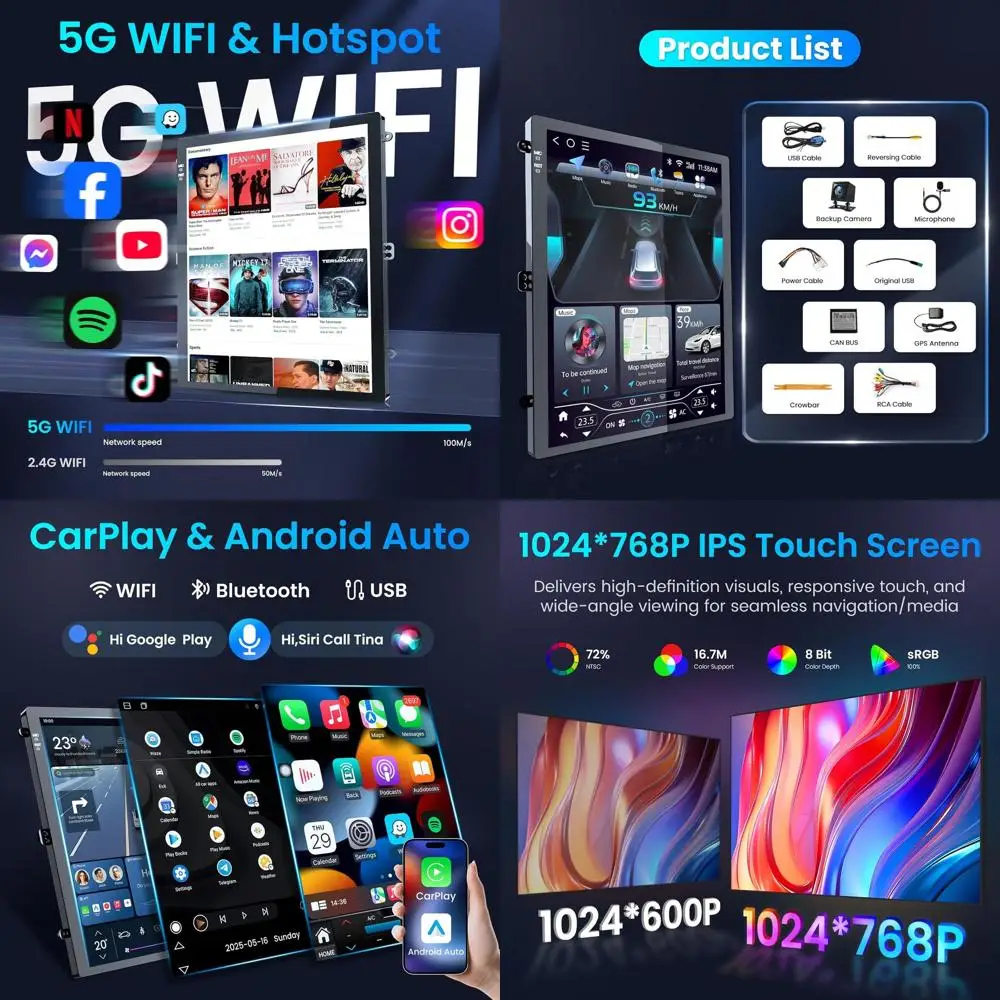 

Автомобильный радиоприемник для Ford Focus 2012-2018: обновление 10,4-дюймового IPS сенсорного экрана, стерео, беспроводная резервная камера CarPlay Android Auto 1080P