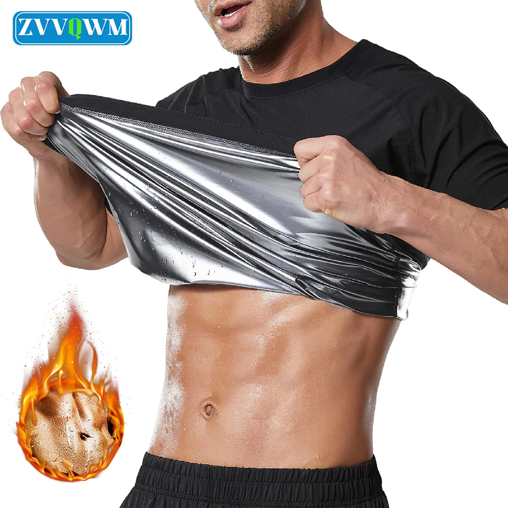 Short Sleeve Sauna Shirt for Men,Sweat Boost Compression Workout Shapewear, Slimming Sauna Suit Top for Fitness Running Training