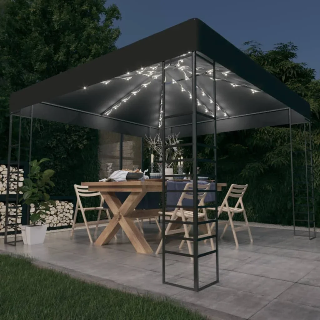 Vidaxl Anthracite Garden Marquee With Led String Lights 3X3 M Outdoor Products Sunshade And Rainproof