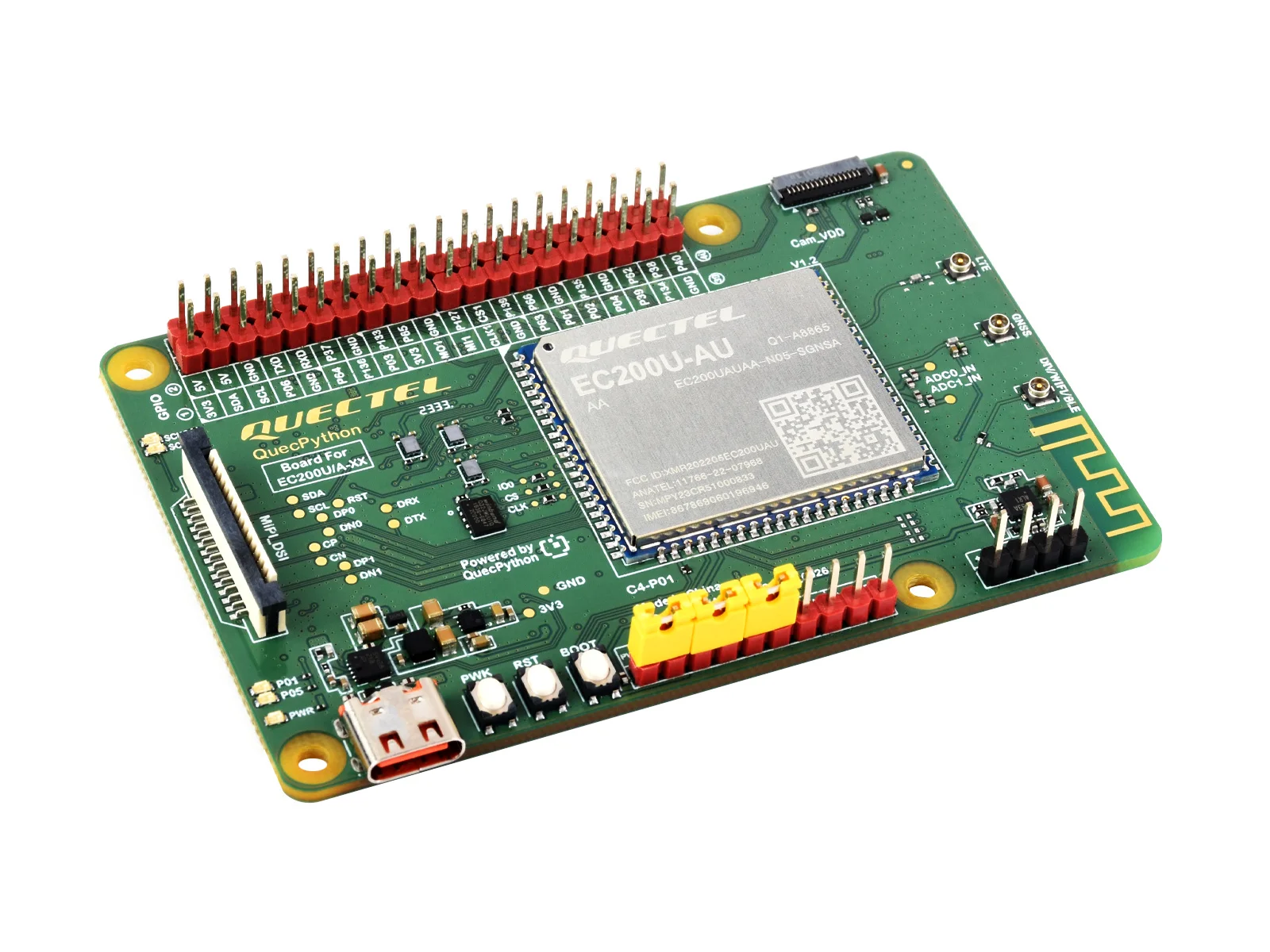 Waveshare EC200U-AU C4-P01 development board Designed for QuecPython, Multi-Mode & Multi-Band support, LTE Cat-1 / Bluetooth