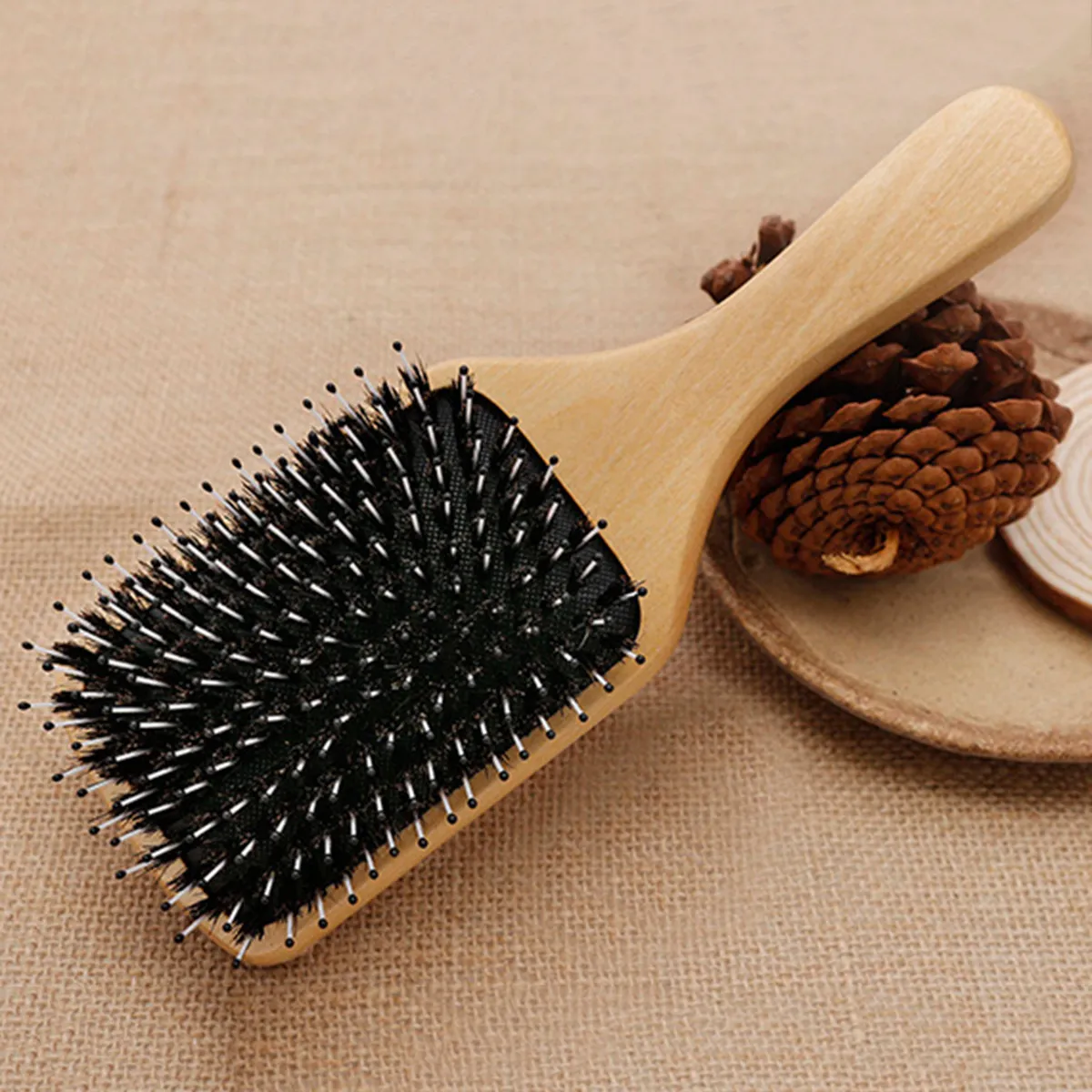 

Boar Bristle Paddle Hair Brush Natural Wooden Styling Hairbrush for Thin Fine Normal Hair Prevents Breakage Reduces Static