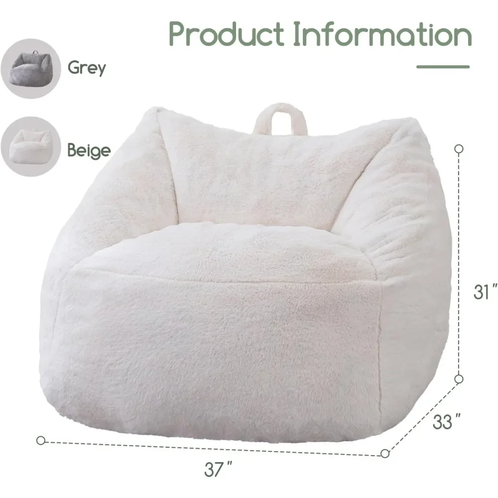 Bean Bag Chair with Filler -Fluffy Lazy Sofa with Handle Soft Stuffed Filling-Comfy Cozy Accent Sofa with Pocket for Living Room