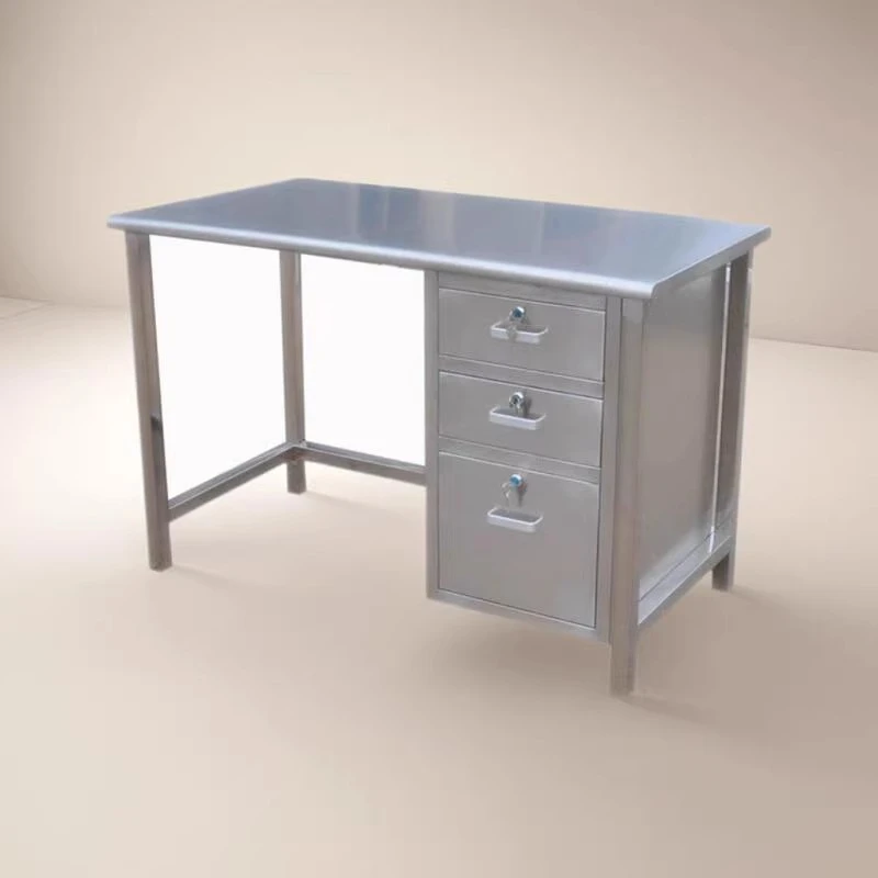 

Single stainless steel four-legged desk with drawer overall welding