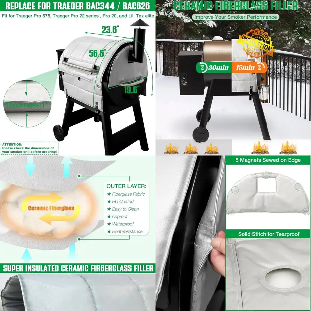 

Traeger Pro 22 & 575 Insulated Cover, Replacement Insulator for Ironwood 650 & Lil' Tex Elite Grills, Thermal BAC626 Pellet BBQ