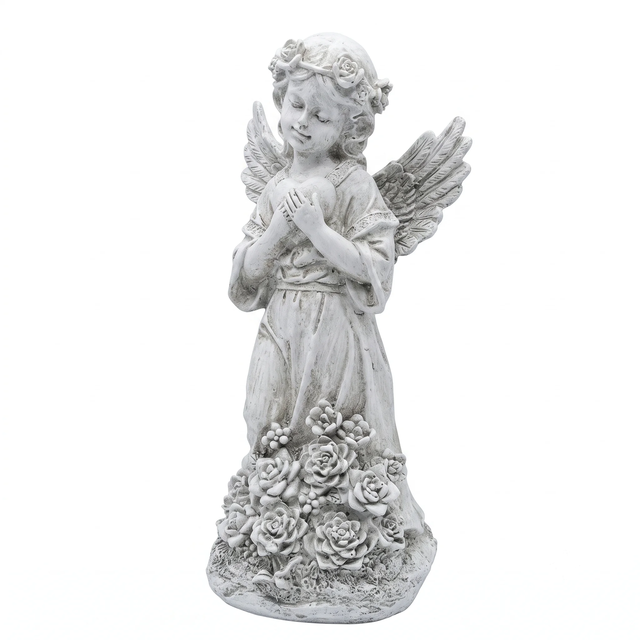 Angel Statue Decor, Vintage Praying Angel Figurine with Rose Details for Home Garden Tabletop Ornament