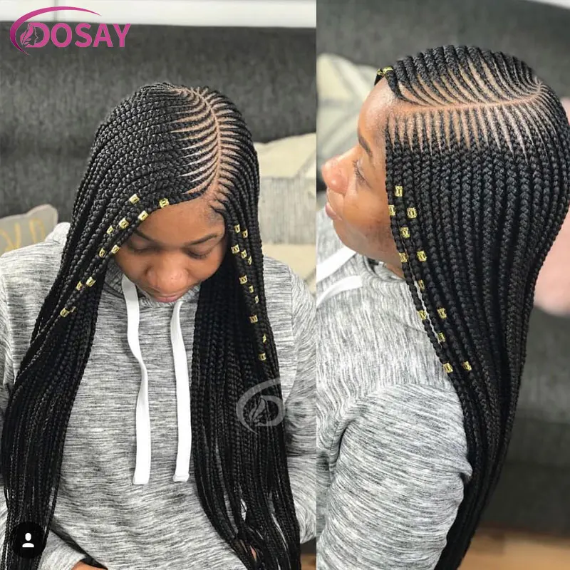 36" Full Lace Frontal Braids Wig Synthetic Side Part Knotless Cornrow Braided Lace Front Wig Twist Braided Faux Locs Braid Wigs