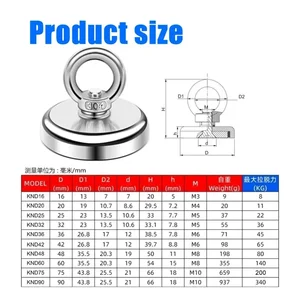 Ímã de neodímio super forte, ganchos magnéticos fortes para pesca, com buraco escareado, ímãs de busca de salvamento 12 principais vendas imãs de pesca - №11