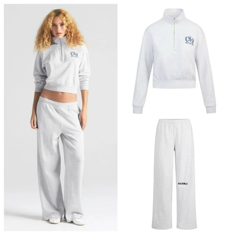 

Kardaian Retro American Sle Hoodie Straight Leg Pants Lightweight Cotton Long Sve Zipper Closure Women's Casual Wear