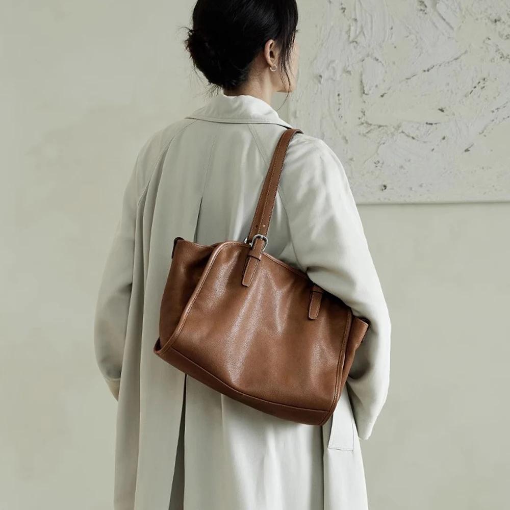 

Women's Natural Cow Leather Shoulder Bag Female Fashion Luxury Designer Handbags Ladies Retro Cowhide Tote Crossbody Bags Girls