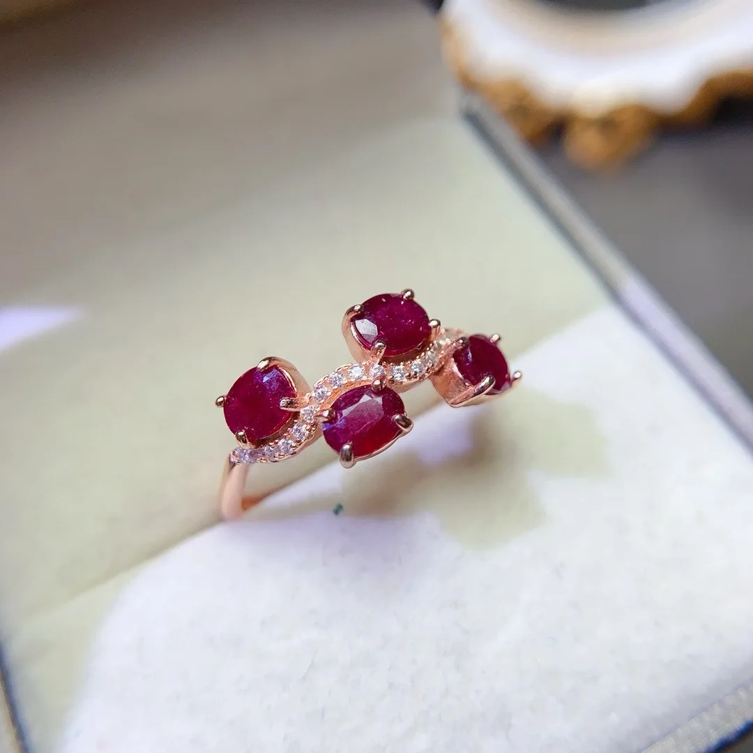 

New Natural Ruby Ring S925 Sterling Silver Women's Jewelry Birthday Gift Free Engagement Gift