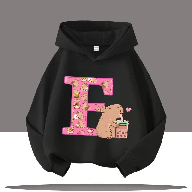 سترة بغطاء للرأس للأطفال مطبوعة برسوم كارتونية A-Z Kapibara، بلوزة كاجوال للخريف في الهواء الطلق للأولاد والبنات مع بلوفر بغطاء للرأس