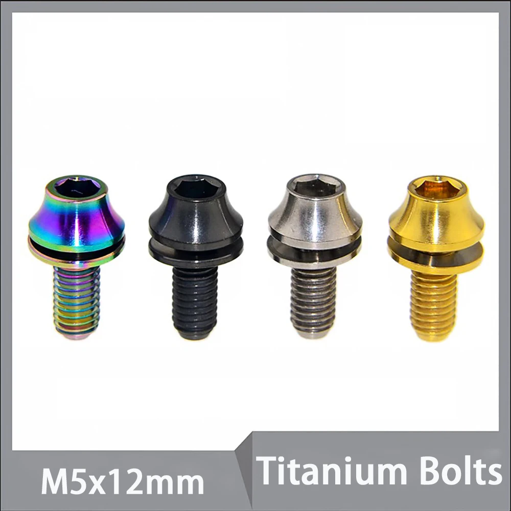 1pcs Titanium Alloy Cone Head Bolts M5x12mm Conical Head Srews With Washer Bicycle Srews For Bike Stems