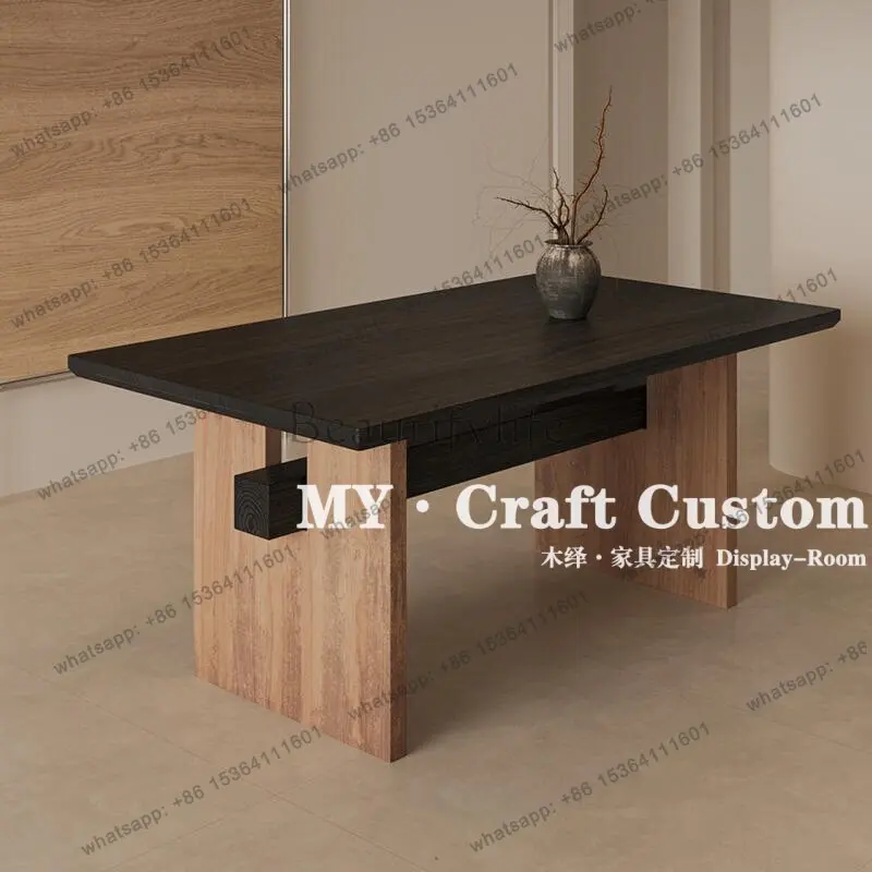 Medieval style retro French wabi-sabi style dining table is a two-purpose long desk for home use
