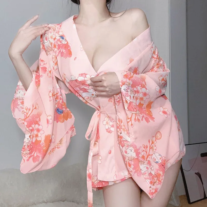 Sexy Kimono Japanese Young Married Women Cosplay Costumes Dew Shoulder Chest AV Outfit For Girls Erotic Soft Material Uniform