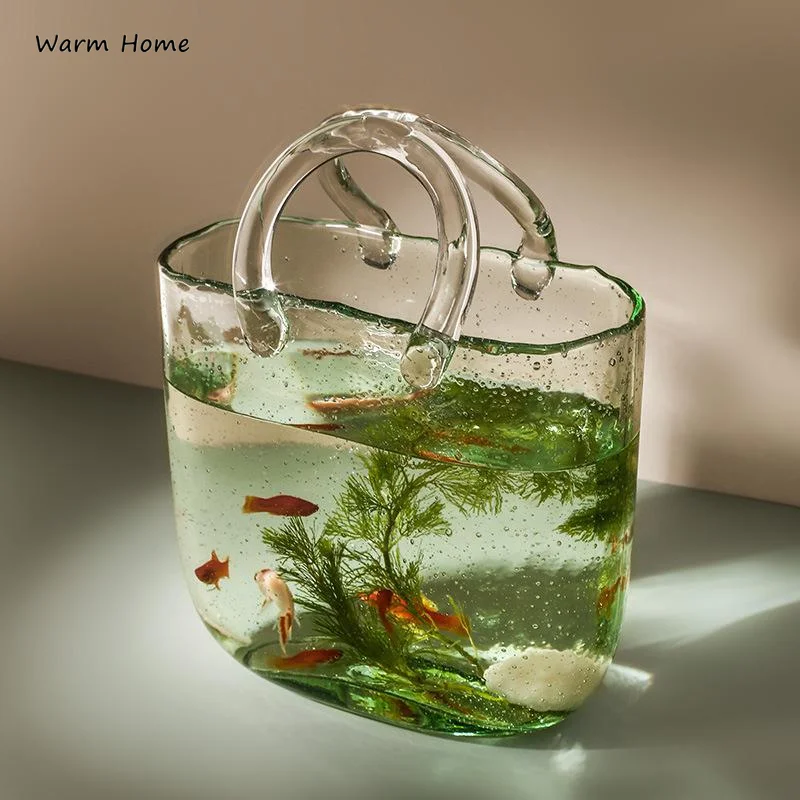 

Transparent Hydroponic Culture Flowers Pot Ins Creativity Bag Glass Vase Home Decor Room Rose Basket Garden Fish Aquarium Tank