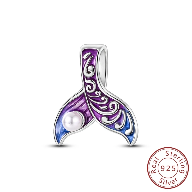 

925 Sterling Silver Colorful Pearl Fish Tail Charms Beads Pendant Jewelry Fit Original 925 Bracelet For Women DIY Gift