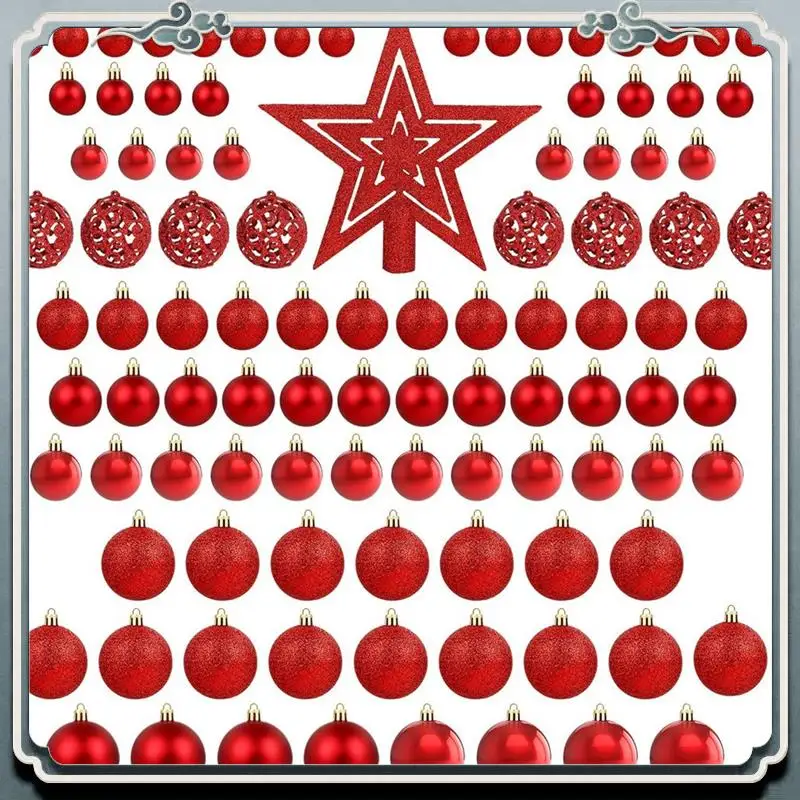 AC76-101Pcs Red Christmas Ball Ornaments, Shatterproof Christmas Tree Balls For Christmas Tree