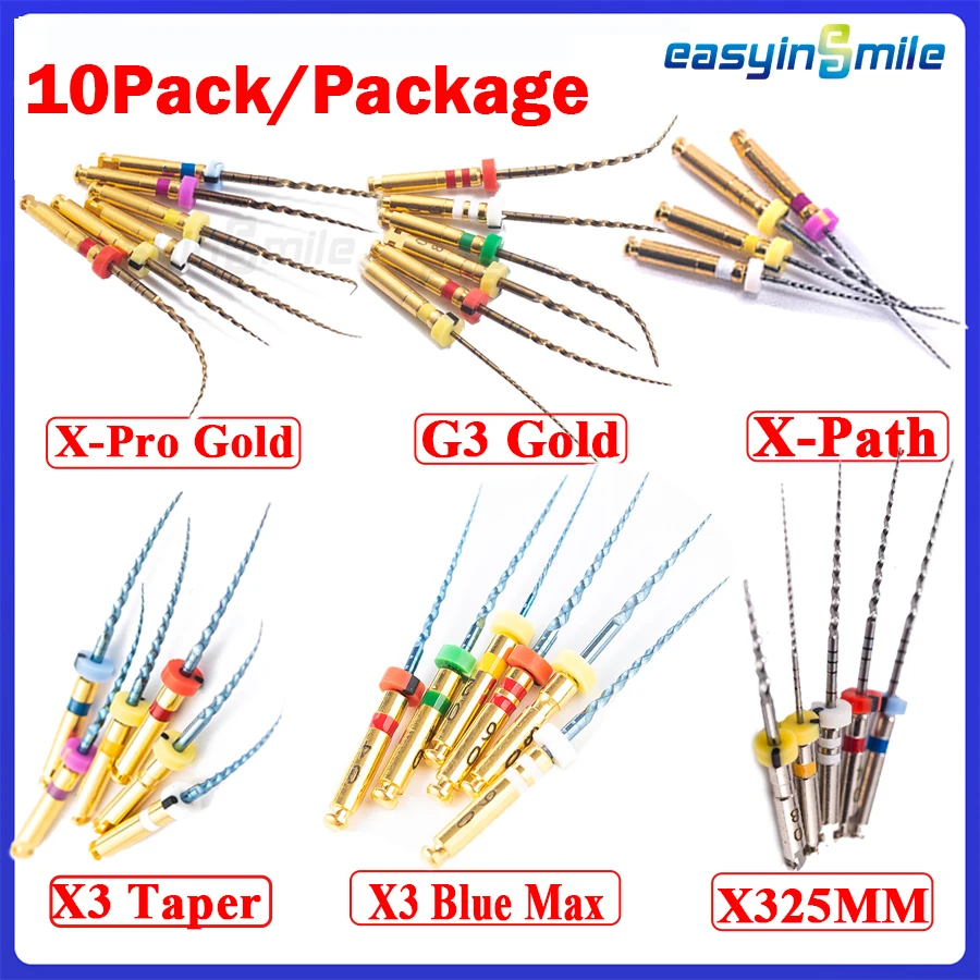 

10Packs EASYINSMILE Dental endo Rotary files X-pro taper gold files X3/G3 Root Canal Endodontic Engine Files Curve Canal Tips