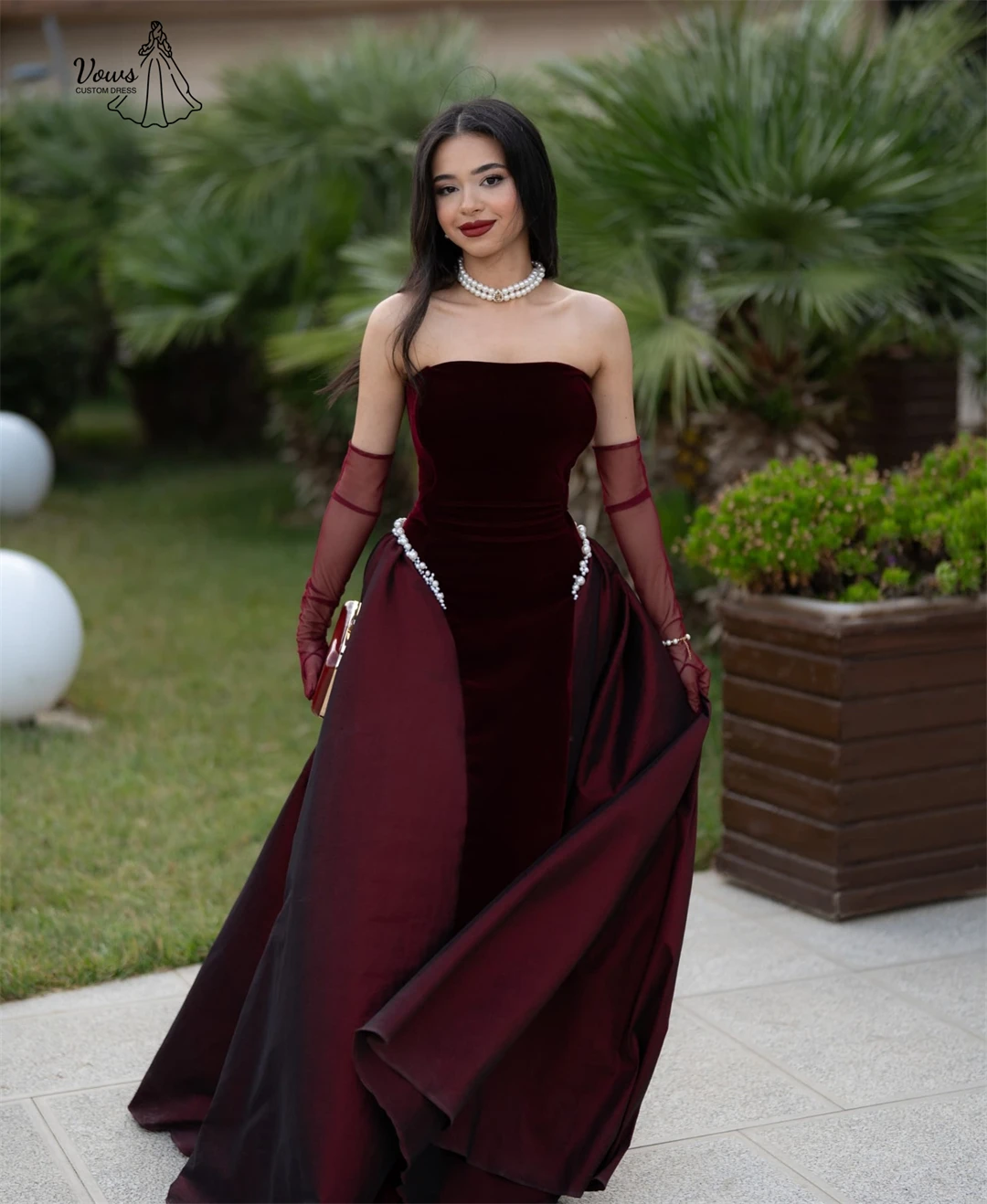 Vows Custom Made Elegant Women's Dresses for Wedding Party Dresses Luxury Evening Dress 2025 Satin Cloth Claret Tube Top
