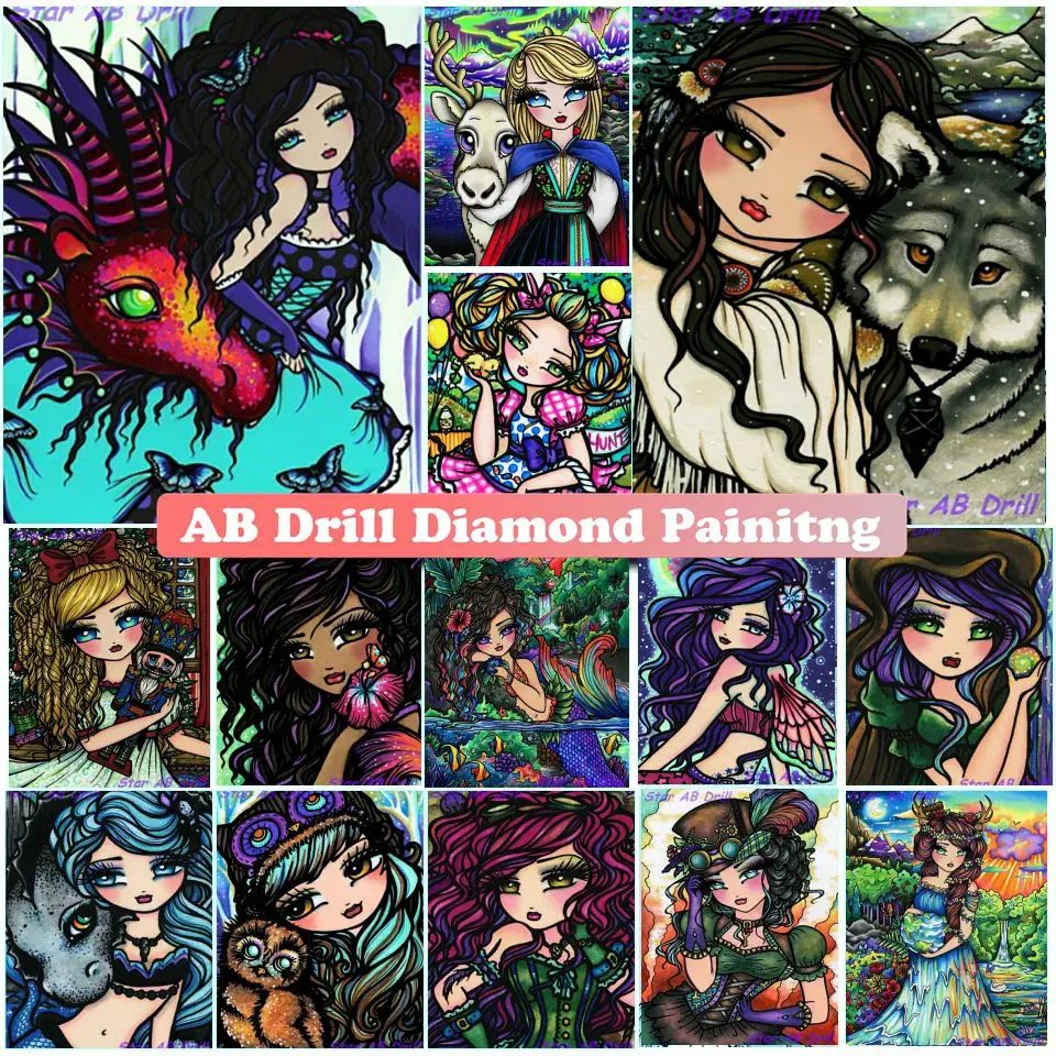 

Cartoon Girls AB Drill 5D Diamond Painting Kits Accessories Fantasy Cat Embroidery Diy Wall Art Cross Stitch Puzzle Home Decor