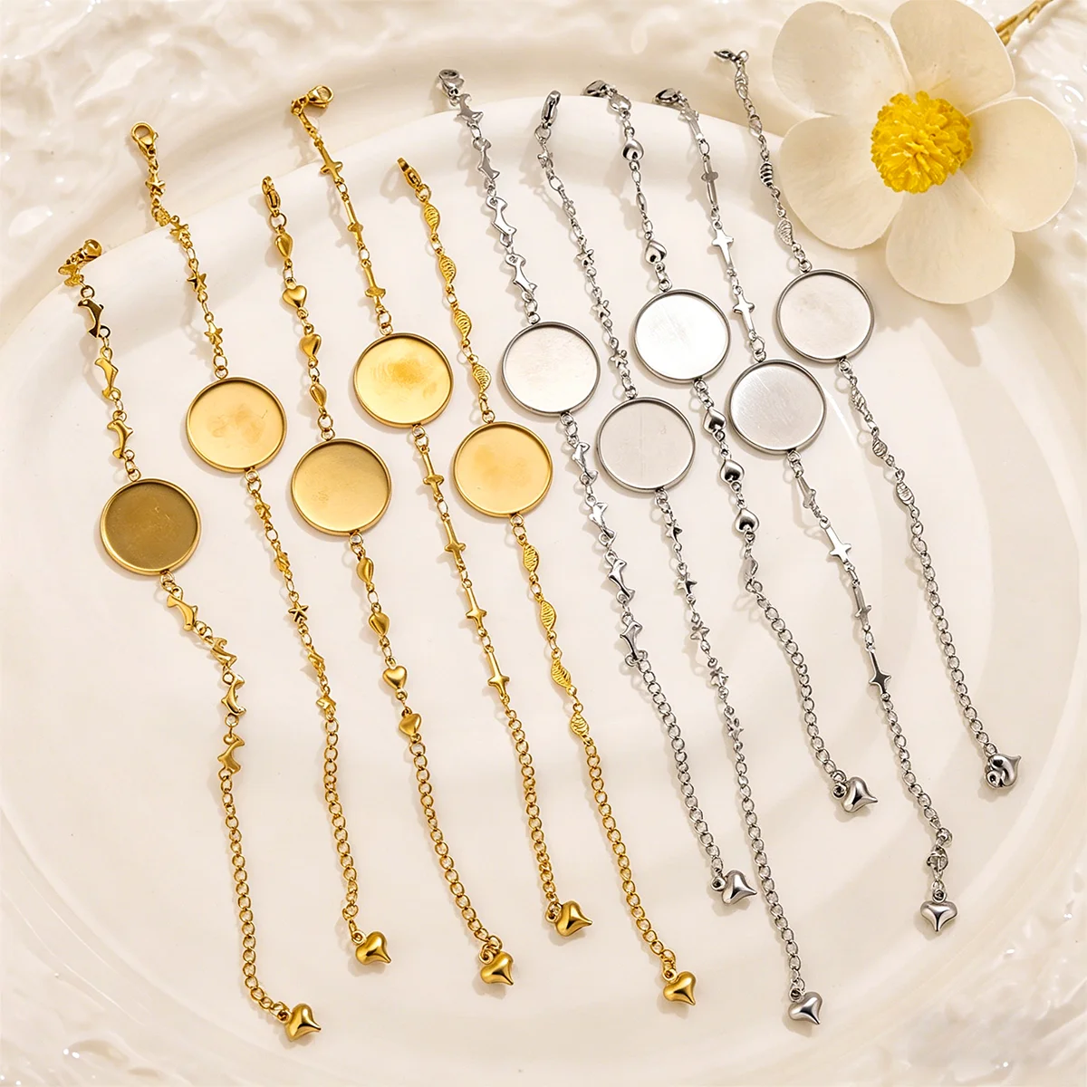 Stainless Steel Ball Beaded Chain Bracelet Base Blanks Fit 20mm Cabochon Bracelets Bezel Settings For Jewelry Making