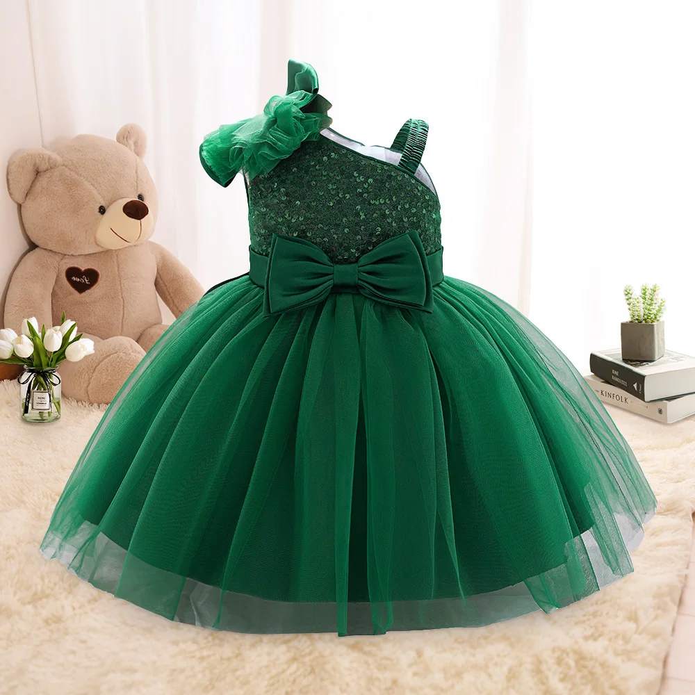 Sequin Tulle Dress For Girls Girl Party Dresses Toddler Lace 1st Birthday Formal Clothes Kids Vintage Bow Evening New Prom Gown