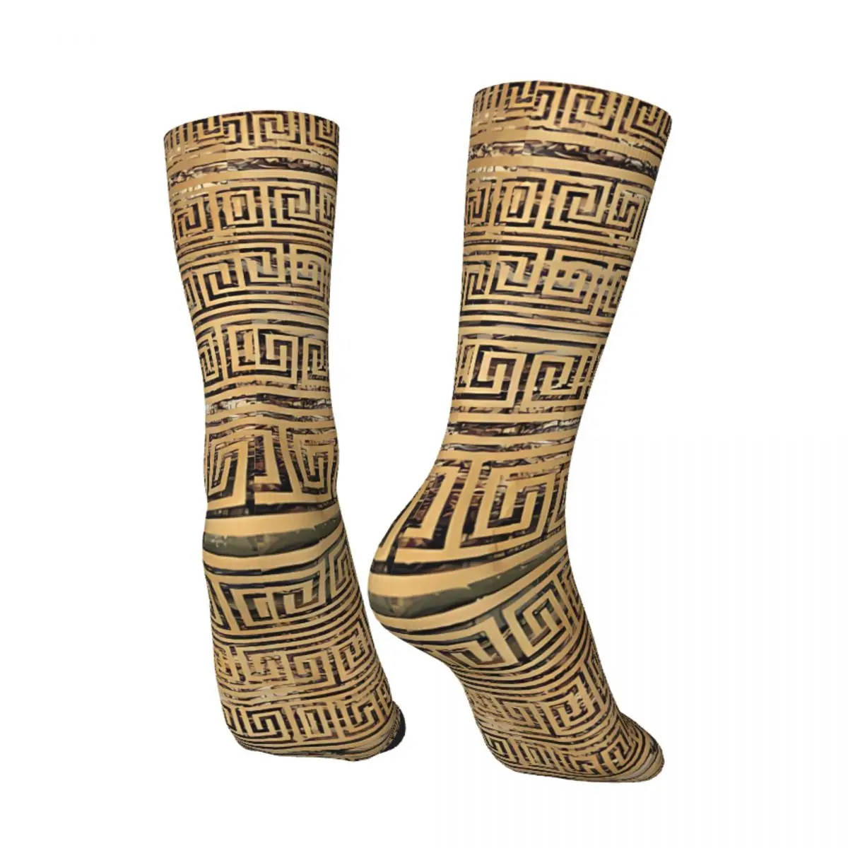 Crazy Sock for Men Wooden Greek Key Ornament Pattern Hip Hop Vintage Greek Meander Happy Pattern Printed Boys Crew Sock