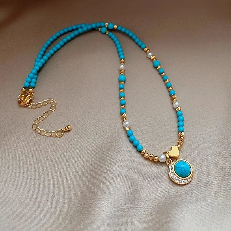 

2025 новый дизайн, модные украшения, ретро, натуральный синий камень, циркон, кулон, ожерелье, элегантные женские повседневные рабочие аксессуары