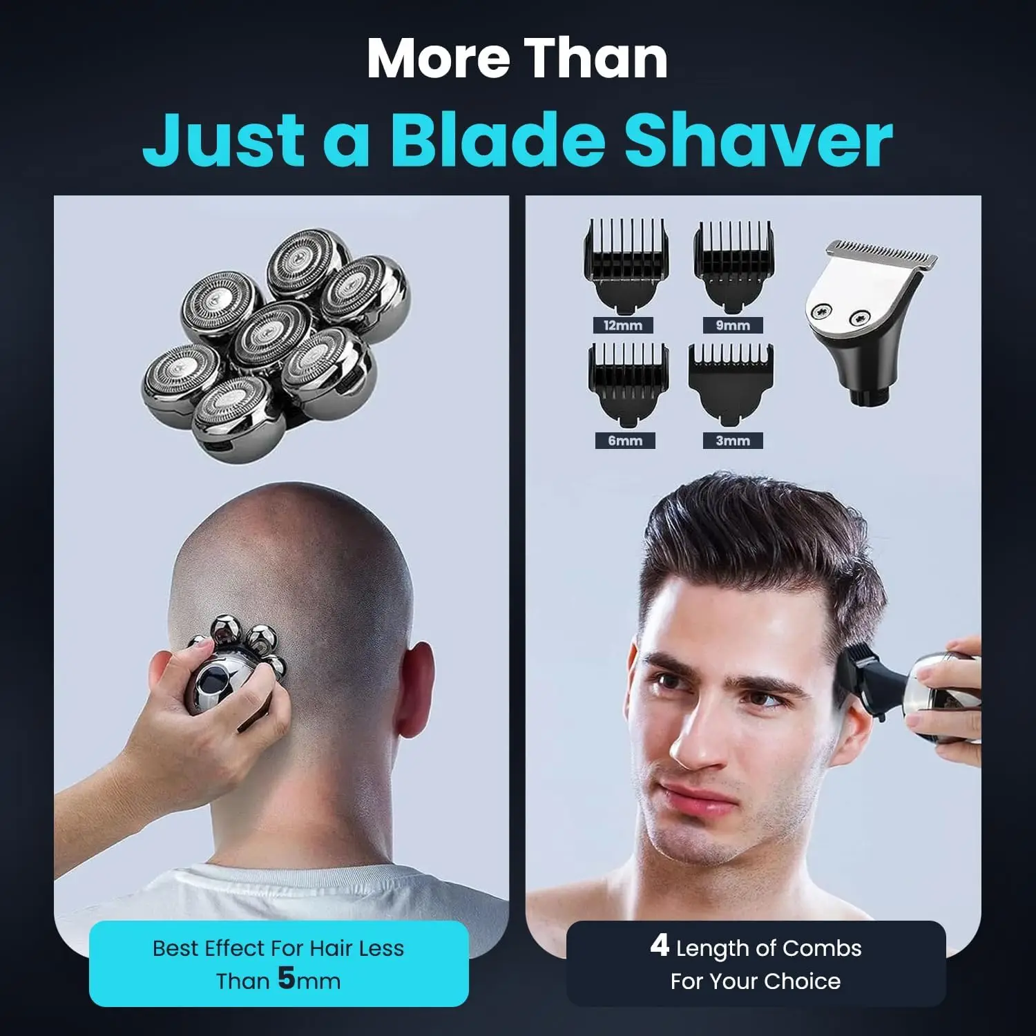 ماكينة حلاقة برأس عائمة 7D للرجال الأصلع 5 في 1 شاشة LED IPX6 مقاومة للماء ماكينة حلاقة على شكل جمجمة شحن لاسلكي ماكينة حلاقة الرأس الأصلع الرطب/الجاف