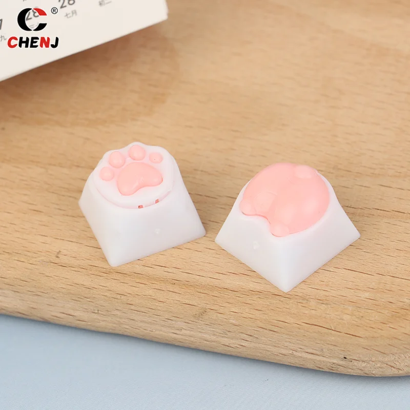 Teclas de Color rosa con forma de pata de gato para teclado mecánico Cherry MX Switch, tapa de tecla personalizada DIY, tecla de silicona suave artesanal