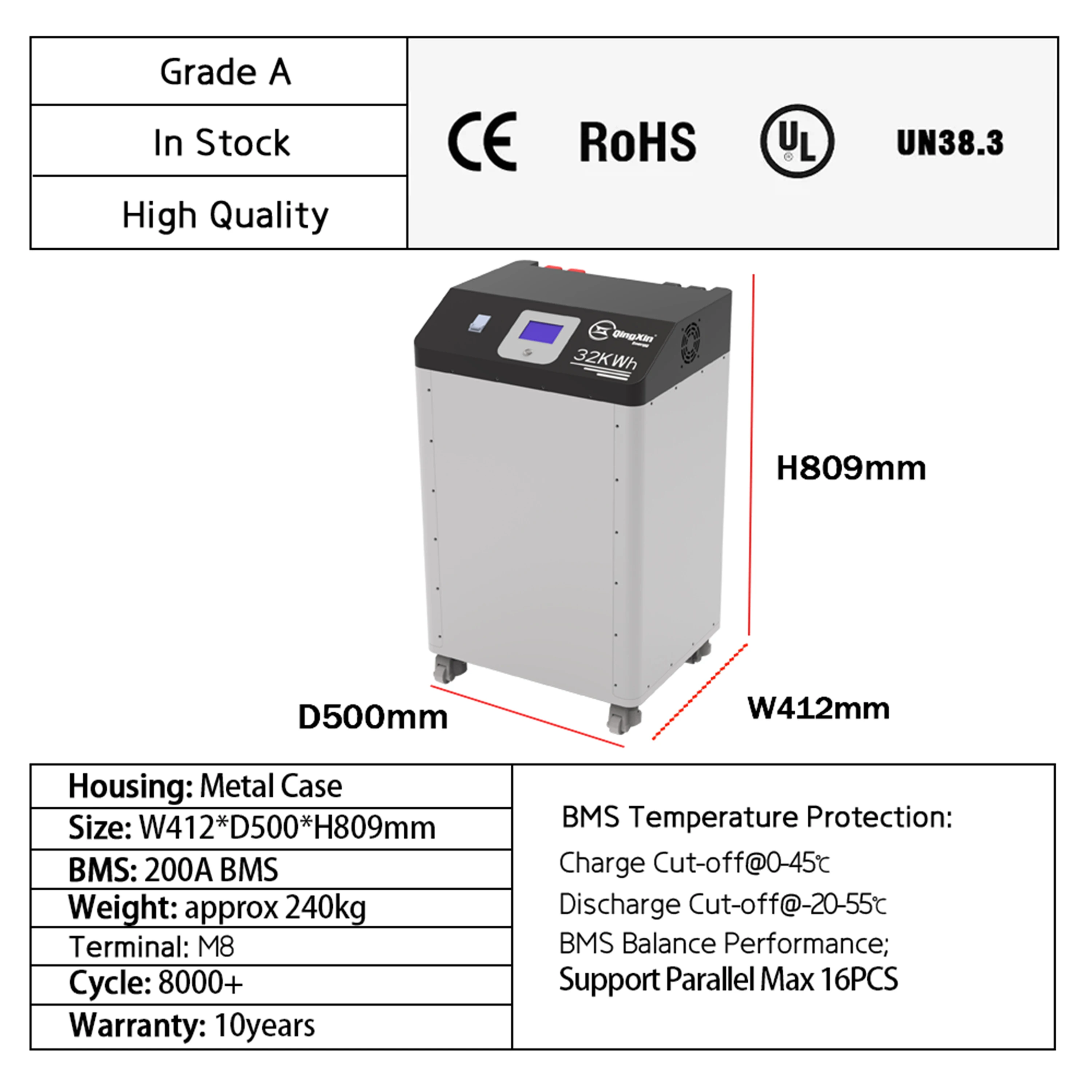 30KW 32KWH 51.2V 600Ah 628Ah MB56 LiFePO4 30kWh Vertical Moveable Lithium Solar Power Home Storage Systems LiFePO4 Pack