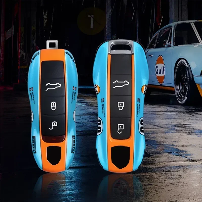 911 Modified Car Key Case Cover Fob Keychain Accessories#20 for Gulf Memorial Version for Porsche Macan Cayenne 718 Paramera