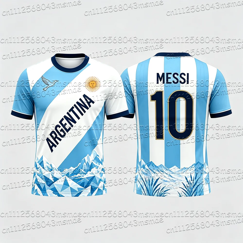 2026 Harajuku Argentinien 10 Fußballtrikots, Shorts, Rundhals-T-Shirt für Jungen und Mädchen, Shirts und Shorts, Sommer-Fanartikel – Detail 9