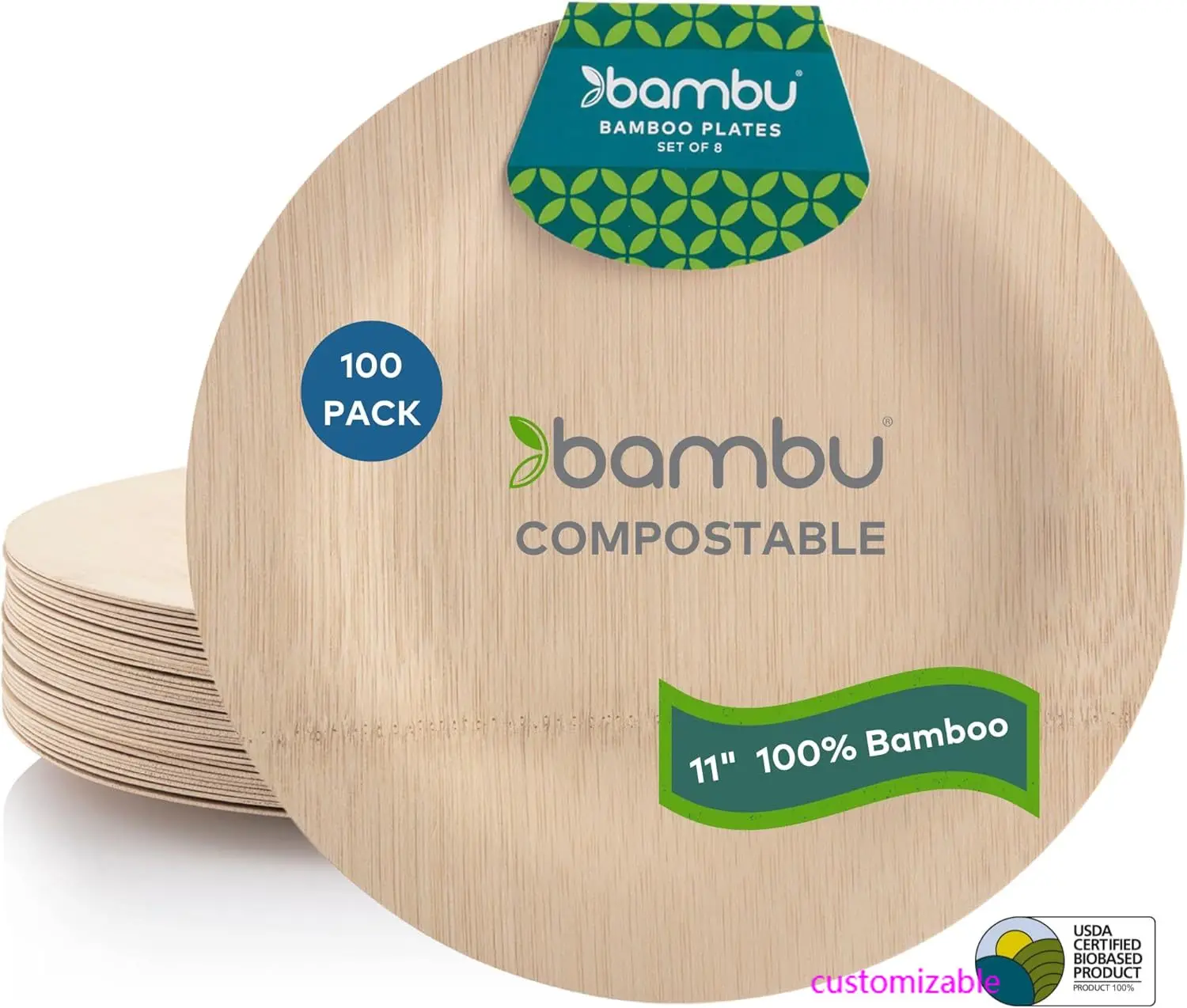 

Pack of 100-11 Inch Disposable Bamboo Plates Round, Biodegradable Eco Friendly Products, Bamboo Disposable Plates