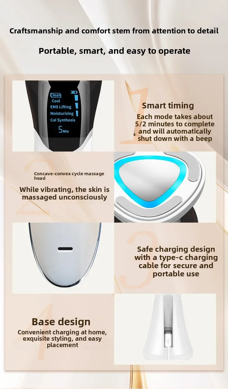 Hot and Cold Lifting and Firming Facial EMS Introducer, Red and Blue Light Skin Rejuvenation Cleansing Massager