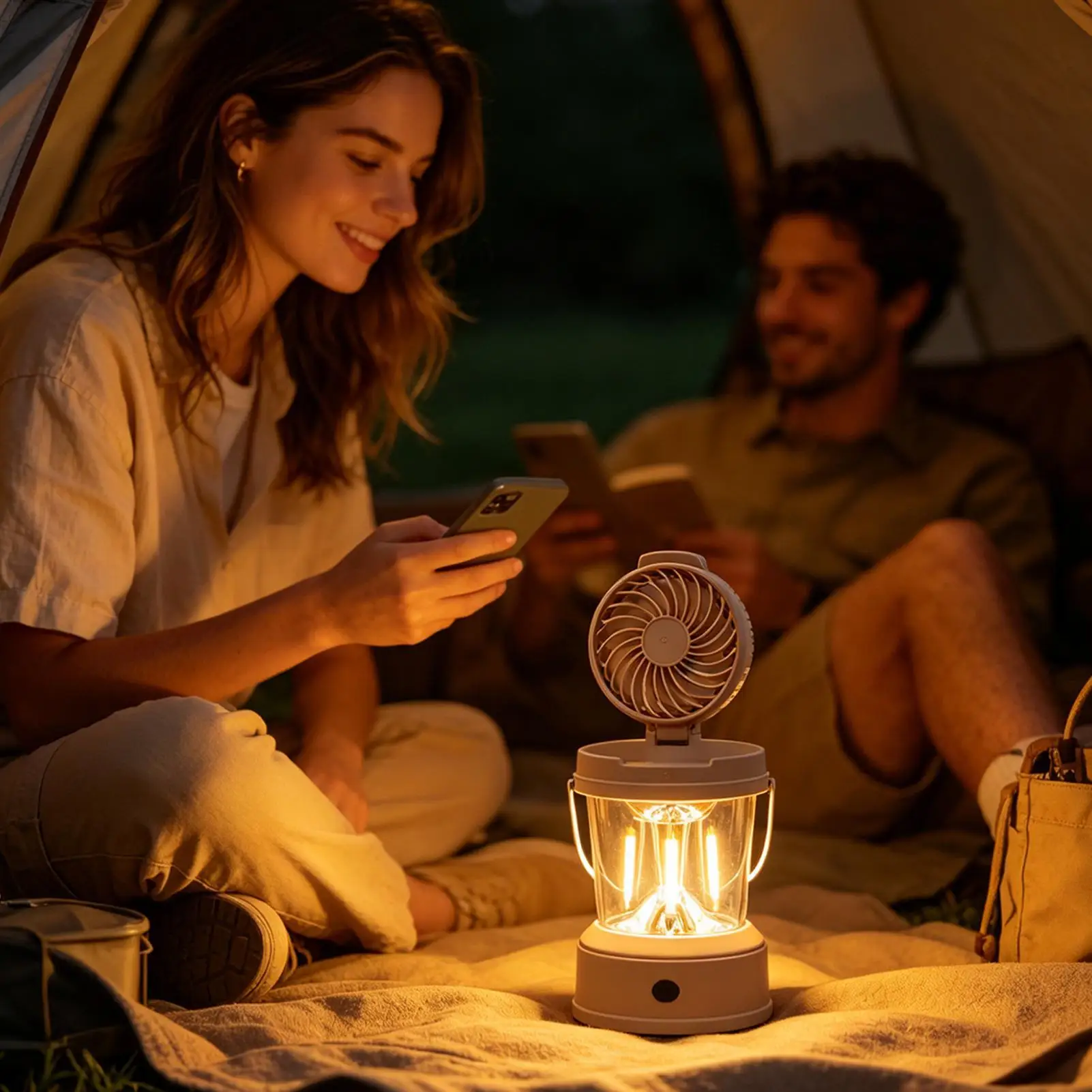Camping Fan With Light 2-in-1 Foldable Portable High Brightness Electric Camp Light With Fan For Hiking Tent Backpacking Power