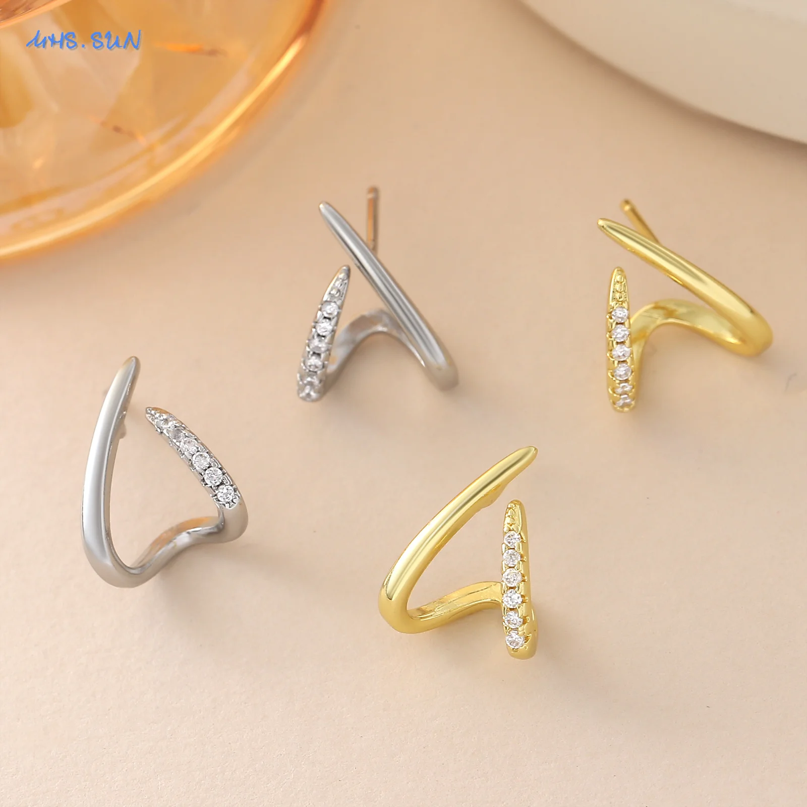 MHS.SUN Classic Zircon Geometric X Shaped Stud Earrings For Women Men Dainty Gold/Silver Color Versatile Daily Jewelry Gift