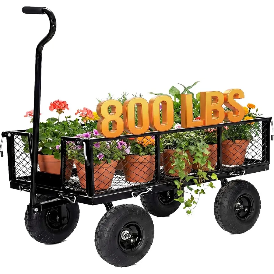 800 LBS Steel Garden Cart Heavy Duty Mesh Utility Wagon Carts
