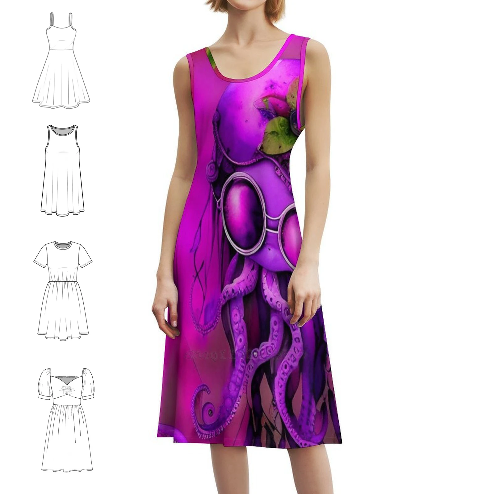 

Стимпанк Осьминог Ретрофuturism-Сиреневое и розовое платье с вырезом в форме сердца Элегантное летнее праздничное платье для женщин Стимпанк