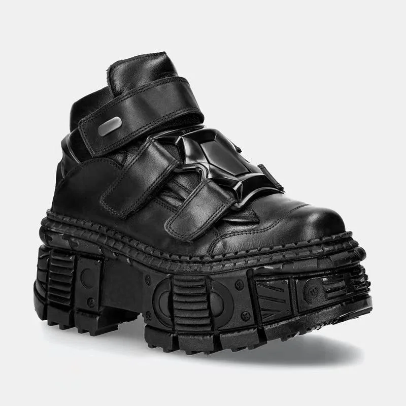 القوطية أحذية منصة سوداء روك ميتال الأب أحذية الرجال والنساء فاسق أحذية من الجلد الصغيرة الكعك أسفل زيادة واحدة Sh