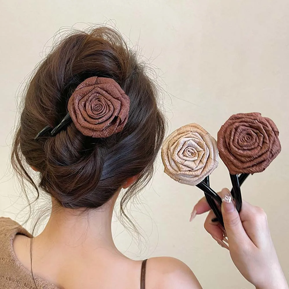 Dried Rose Hair Clip Big Flower Ponytail Twist Hair Clip Fashion Flower Hairpin Women Vintage S Shape Barrettes Hair Accessories