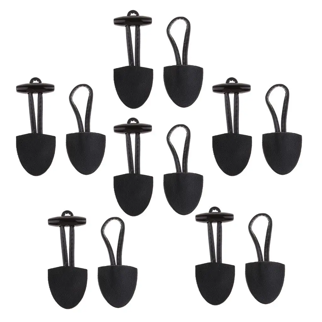 6 Pairs/Set Horn Toggle Closure Clasp Clothing Garment Ornaments Fasteners Black PU Leather Duffle Coat Sewing Crafts