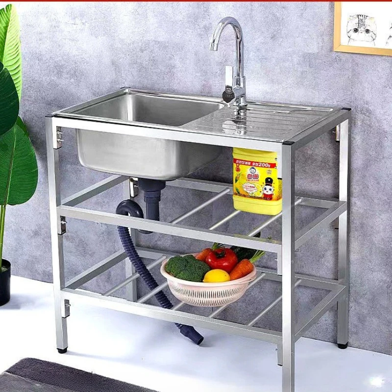 

Stainless Steel Kitchen Sink Rack Dual Basin with Drainboard Stand for Washing Vegetables Dishes Face Hands and Countertop Use