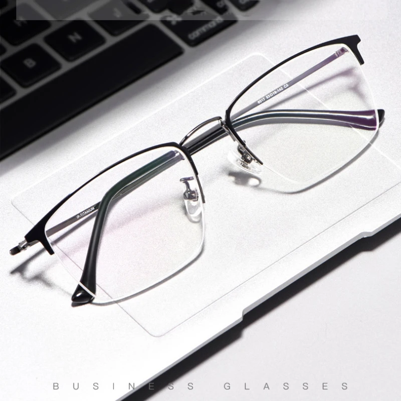 New Glasses Frame Optical Pure Titanium Eyeglasses Half Rimless Prescription Men Eyewear with Recipe Semi-Rimless Spectacles