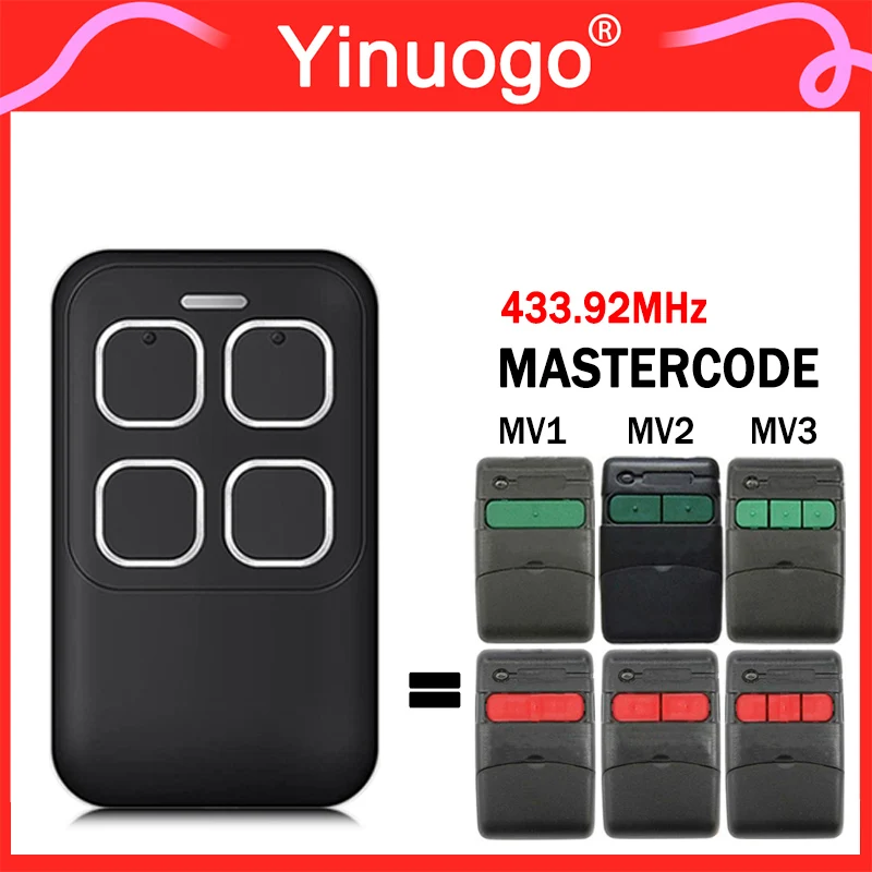 For MASTERCODE MV1 MV2 MV3 Garage Door Remote Control 433.92MHz Rolling Code